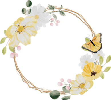 watercolor hand drawn colorful spring flower and green leaf bouquet wreath with dry twig frame png