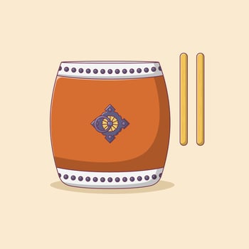 Taiko Drum Vector Icon Illustration with Outline for Design Element, Clip Art, Web, Landing page, Sticker, Banner. Flat Cartoon Style