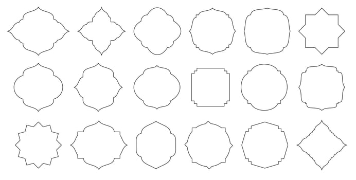 set of islamic line frames shapes badges vector