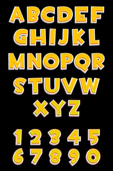 3d orange alphabet and numbers for ui games, text. vector