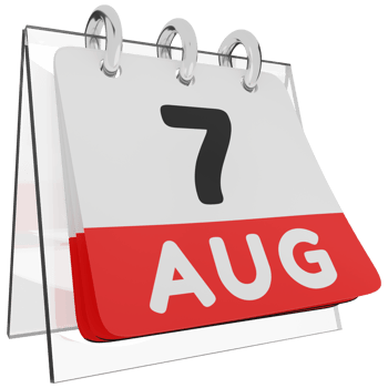 Glass calendar schedule 3d render 7 august right view png