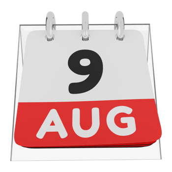 Glass calendar schedule 3d render 9 august front view png