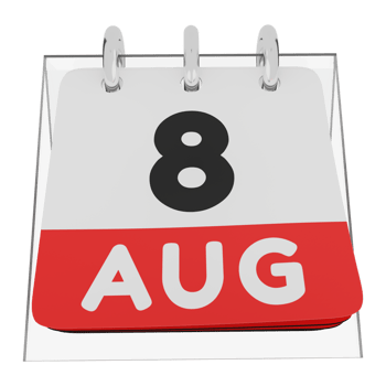 Glass calendar schedule 3d render 8 august front view png