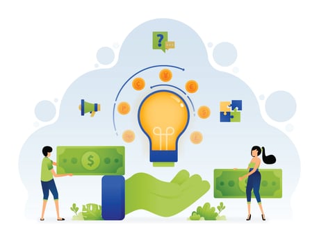 Vector design of people holding money in hopes of growing with idea of investment and entrepreneurship. Illustration can be for landing page website web poster banner flyer mobile apps social media ad