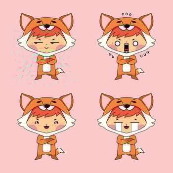 vector illustration of cute little boy wearing fox costume