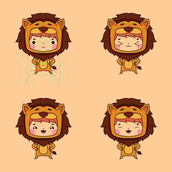 vector illustration of cute little boy wearing lion costume