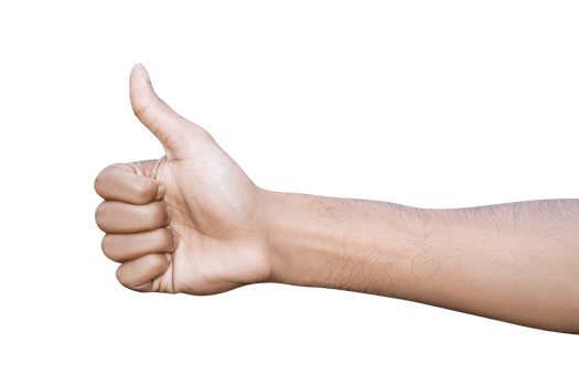 Closeup of male hand showing thumbs up sign against white background png