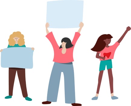 Woman fight for her rights with poster in hands - flat vector illustration