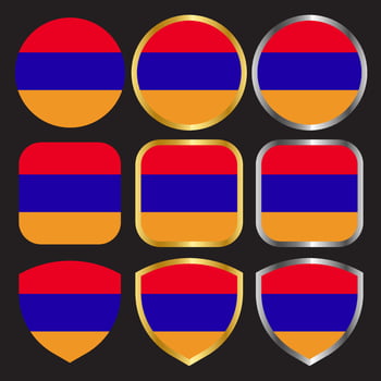 armenia flag vector icon set with gold and silver border