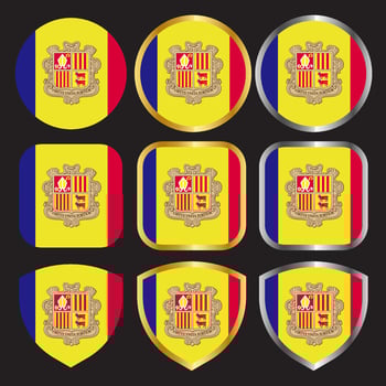 andorra flag vector icon set with gold and silver border