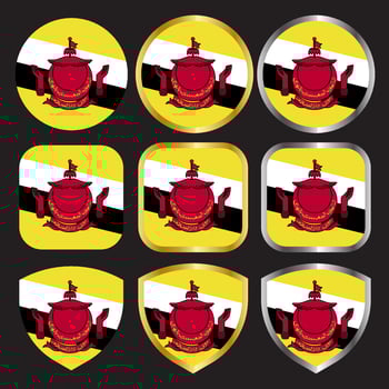 brunei flag vector icon set with gold and silver border