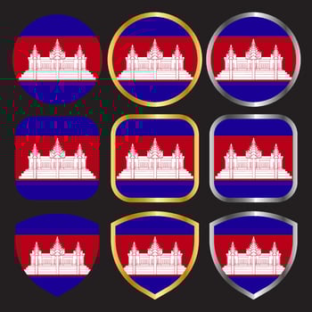 cambodia flag vector icon set with gold and silver border