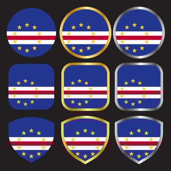 cape verde flag vector icon set with gold and silver border