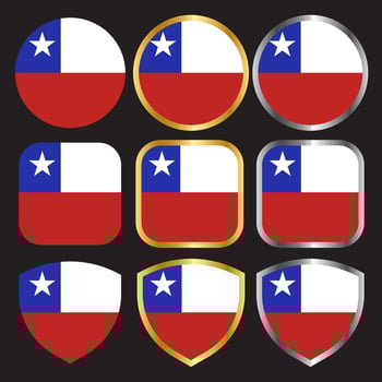 chile flag vector icon set with gold and silver border