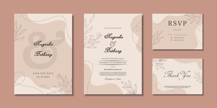 Minimal style wedding invitation template. Hand drawn simple wedding invitation vector