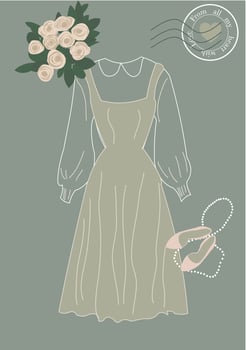 fashion composition with dress, flowers and accessories in fashion sketch style vector