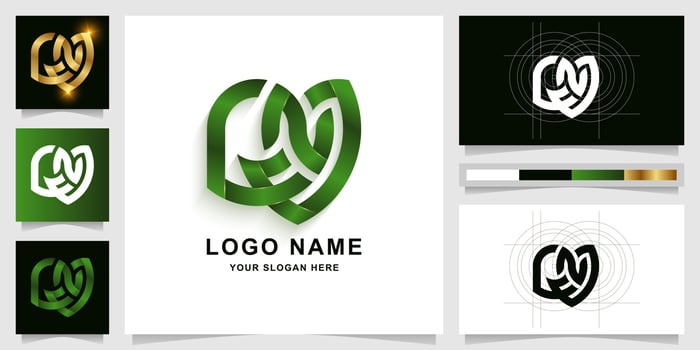 Letter GNA or CNA monogram logo template with business card design vector