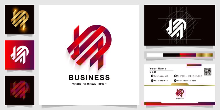 Letter NM or ND monogram logo template with business card design vector