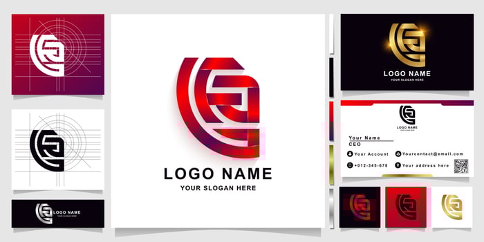 Letter GEA or GFA monogram logo template with business card design vector