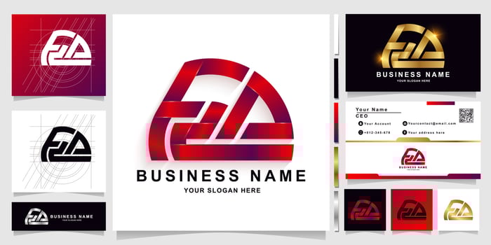 Letter FZA or F2A monogram logo template with business card design vector