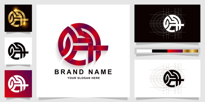 Letter GCA or GCH monogram logo template with business card design vector