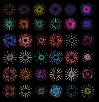 colorful vibrant gradient fireworks symbol logo illustration decorative vector template mega bundle set
