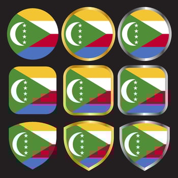 comoros flag vector icon set with gold and silver border