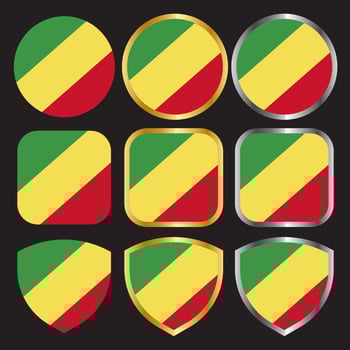 congo flag vector icon set with gold and silver border