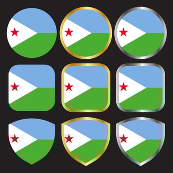 djibouti flag vector icon set with gold and silver border