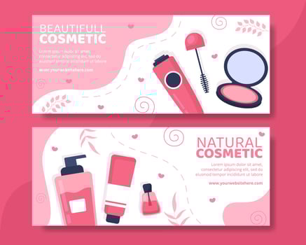 Makeup Cosmetics Collection Horizontal Banner Template Cartoon Background Illustration vector