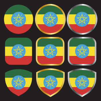 ethiopia flag vector icon set with gold and silver border