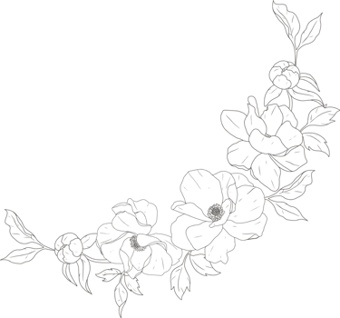 doodle line art peony flower circle wreath frame png