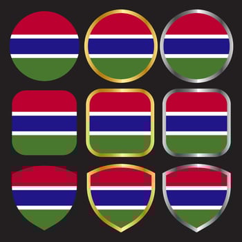 gambia flag vector icon set with gold and silver border