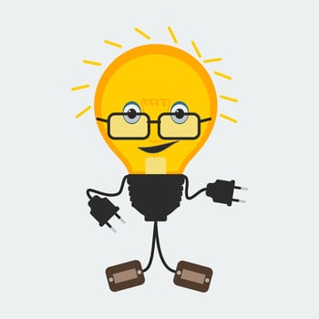 Editable Light Bulb Character Vector Iconic Illustration of a Light Bulb with Glasses to Show Genius or Intelligent Personality Illustration