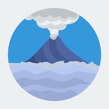 Editable Circle Frame Volcano on Sea Vector Illustration for Natural Disaster Sign Illustration or Nature Education Purposes