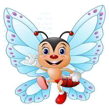 Cartoon funny butterfly waving hand vector