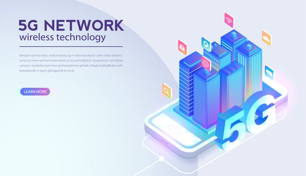 5G network wireless technology vector illustration. High-speed mobile internet of next generation. Using modern digital devices. Web page design template.