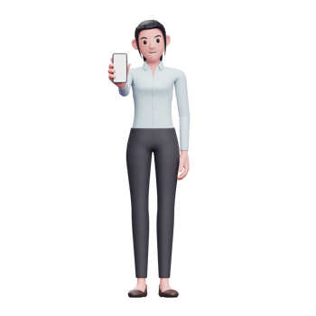businesswoman showing phone screen, 3D render business woman character illustration png