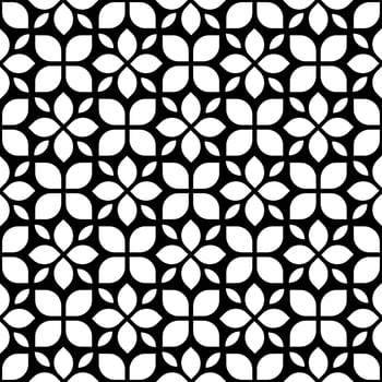 Seamless pattern white flowers on black background. Abstract geometric floral vector