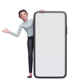 smart girl appears from behind a big phone png