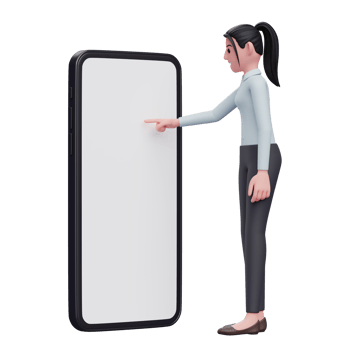 woman playing mobile phone touching phone screen with index finger png