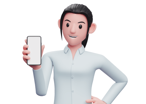 portrait of a woman holding and looking at a cellphone with her left hand on her waist png