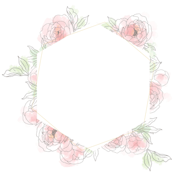 loose watercolor doodle line art peony flower bouquet wreath frame banner background png