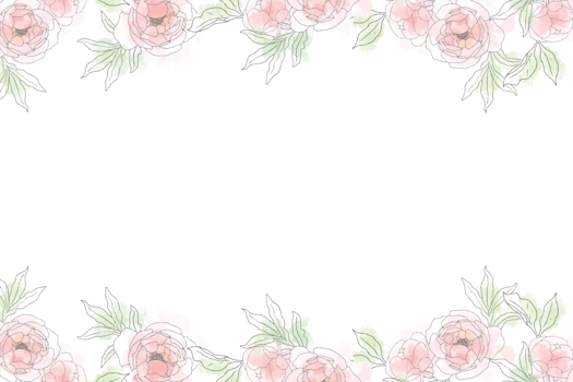 loose watercolor doodle line art peony flower bouquet frame minimal banner background png