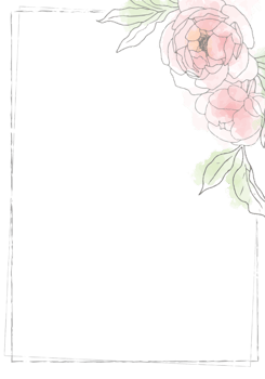 pink loose watercolor line art peony flower bouquet frame 5x7 invitation card wash splash background template collection png