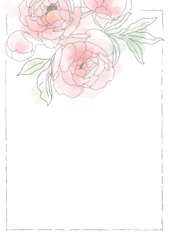 pink loose watercolor line art peony flower bouquet frame 5x7 invitation card wash splash background template collection png