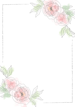 pink loose watercolor line art peony flower bouquet frame 5x7 invitation card wash splash background template collection png