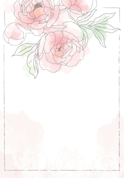 pink loose watercolor line art peony flower bouquet frame 5x7 invitation card wash splash background template collection png