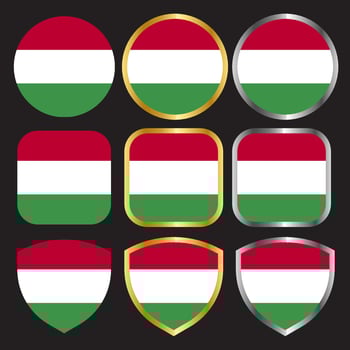hungary flag vector icon set with gold and silver border