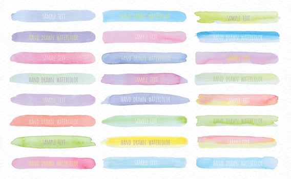 Collection Vector label tag elements Set Watercolor brush paint strokes from a hand drawn on the white paper texture background